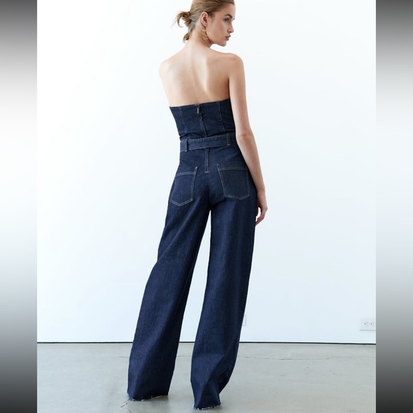 ZARA DENIM BUSTIER JUMPSUIT - Picture 12 of 15